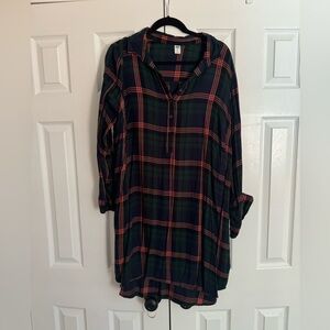 Dark Green Plaid Flannel Dress